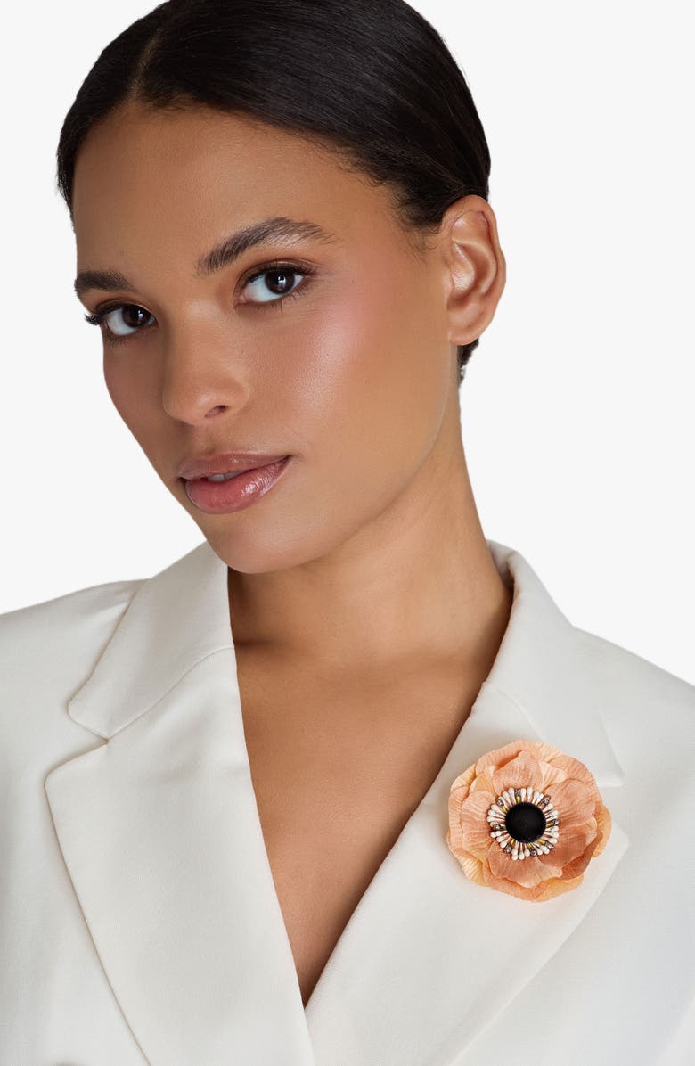 Helena Simon The Peach Anemone Floral Brooch, Alternate, color, Peach