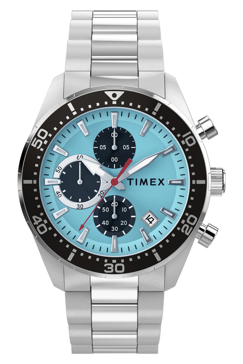 Ridgefield Chronograph Bracelet Watch, 42mm, Main, color, BLUE/ SILVER-TONE