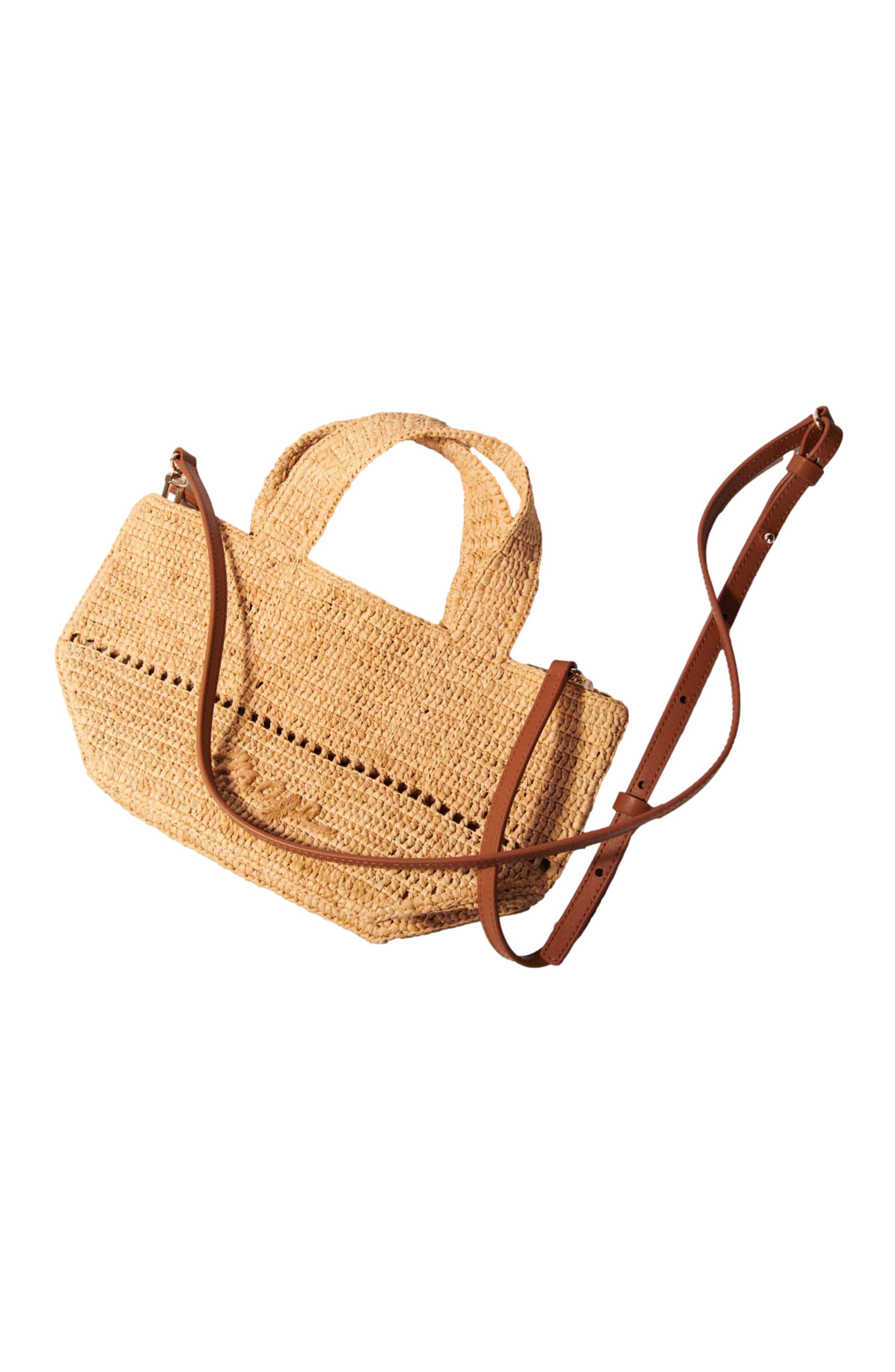 maje Natural raffia mini tote, Alternate, color, 