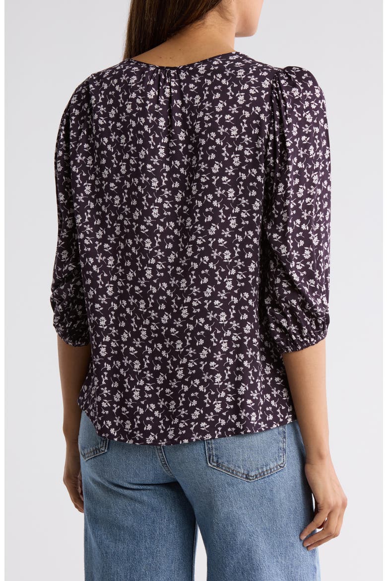 Floral V-Neck Balloon Sleeve Top, Alternate, color, NAVY/ WHITE