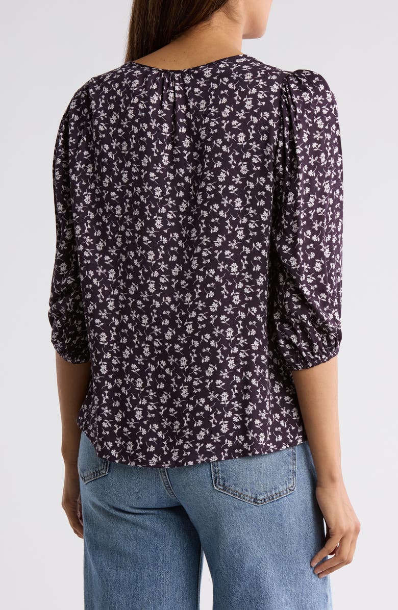 Renee C Floral V-Neck Balloon Sleeve Top, Alternate, color, Navy/ White