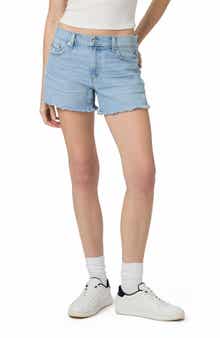 PAIGE Dylan Frayed Mid Rise Denim Shorts