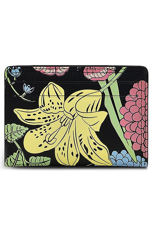 Radley Floral Print Leather Card Case In Black