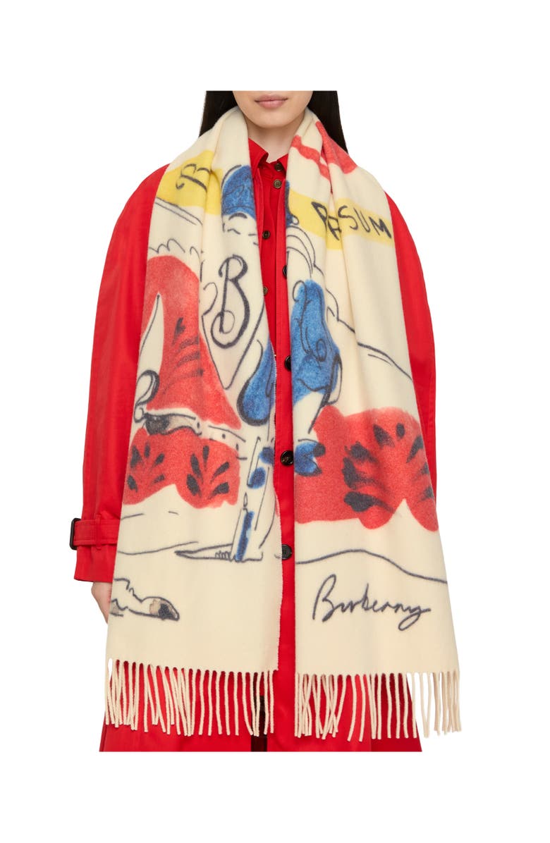 Burberry Watercolour EKD Cashmere Scarf, Alternate, color, Chalk White