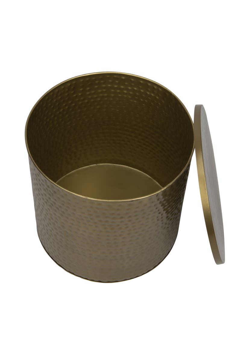 Round Hammered Metal Drum Table or Planter with Lid, Alternate, color, Brass