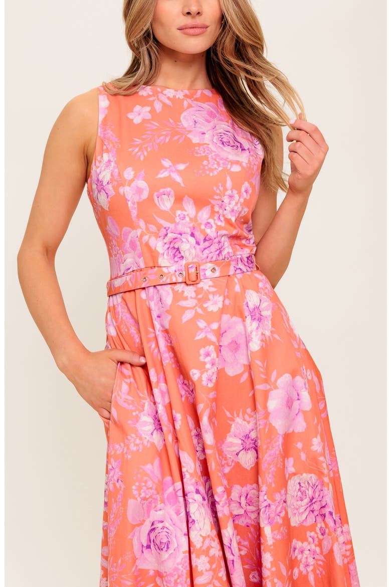 Bateau Neck Fit & Flare Midi Dress, Alternate, color, CORAL