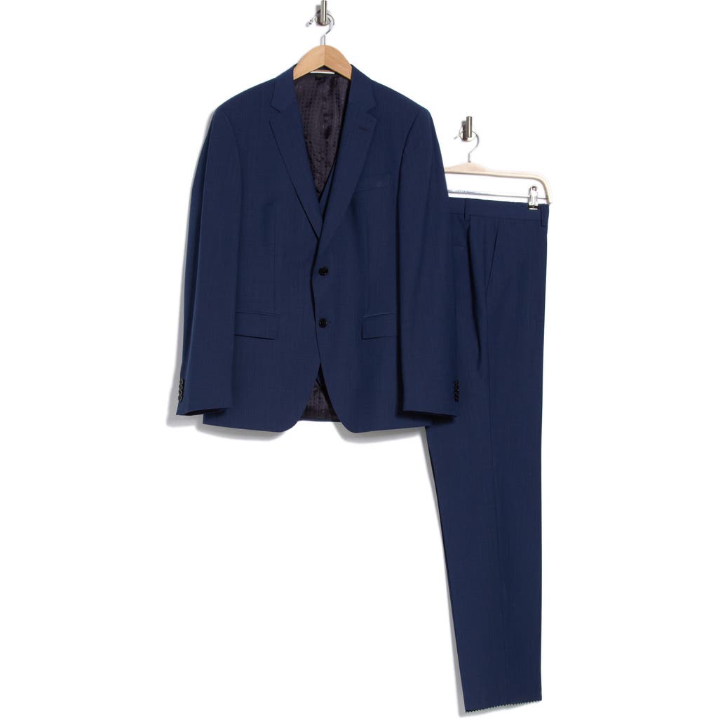 Hugo Boss Plaid-check Three-piece Suit In Dark Blue