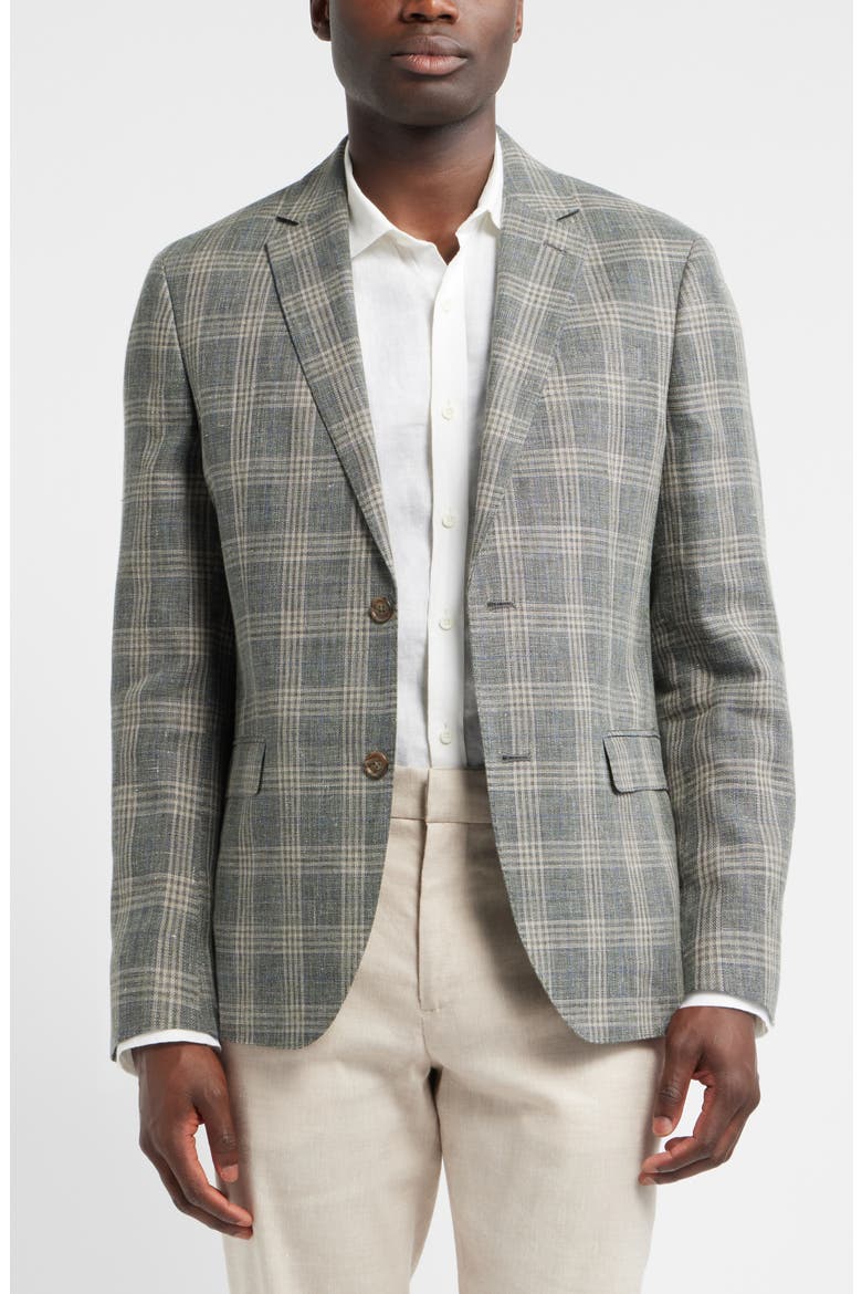 Henrik Trim Fit Plaid Slub Linen & Cotton Blend Sport Coat, Main, color, GREEN ENZO PLAID