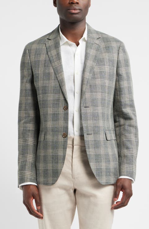 Henrik Trim Fit Plaid Slub Linen & Cotton Blend Sport Coat