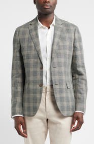 Nordstrom Henrik Trim Fit Plaid Slub Linen & Cotton Blend Sport Coat