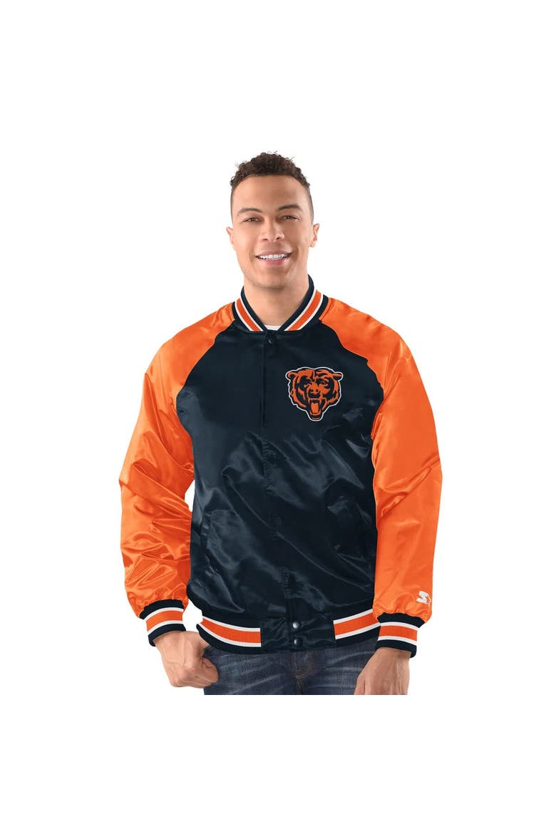 Men's Starter  Navy/Orange Chicago Bears Inductee Raglan Full-Snap Varsity Jacket, Main, color, Navy