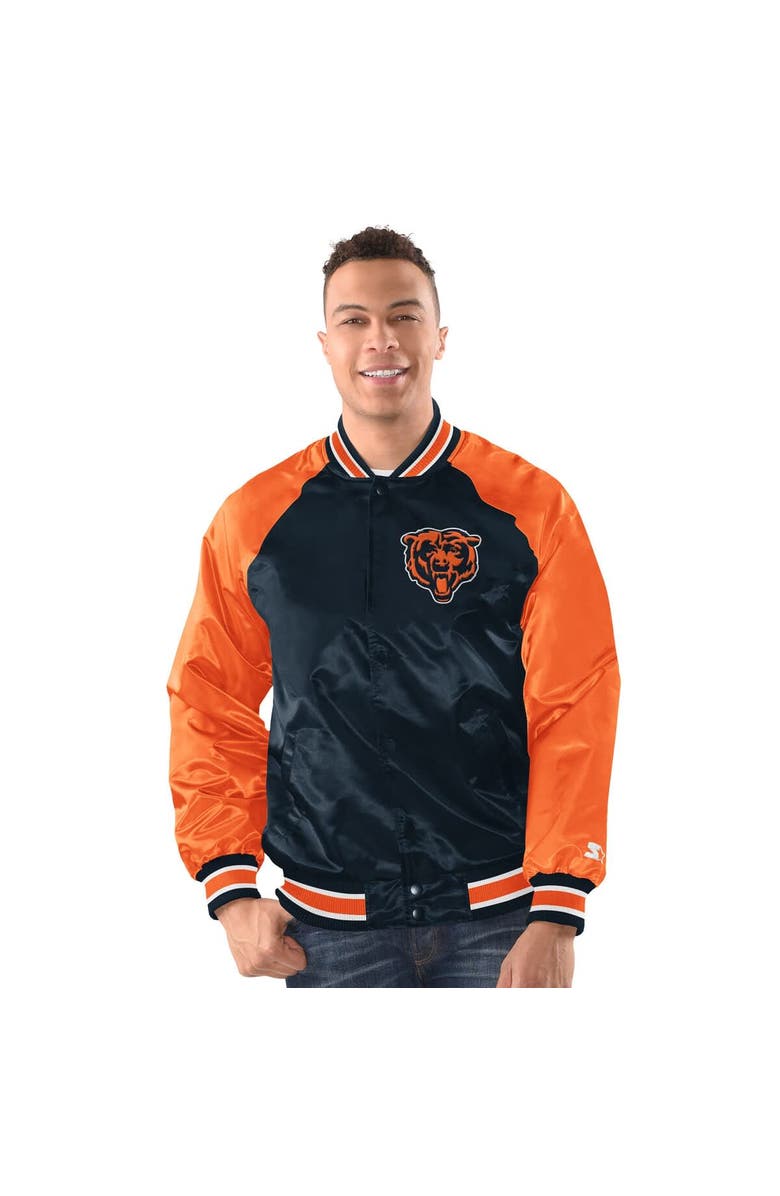 STARTER Men's Starter  Navy/Orange Chicago Bears Inductee Raglan Full-Snap Varsity Jacket, Main, color, Navy