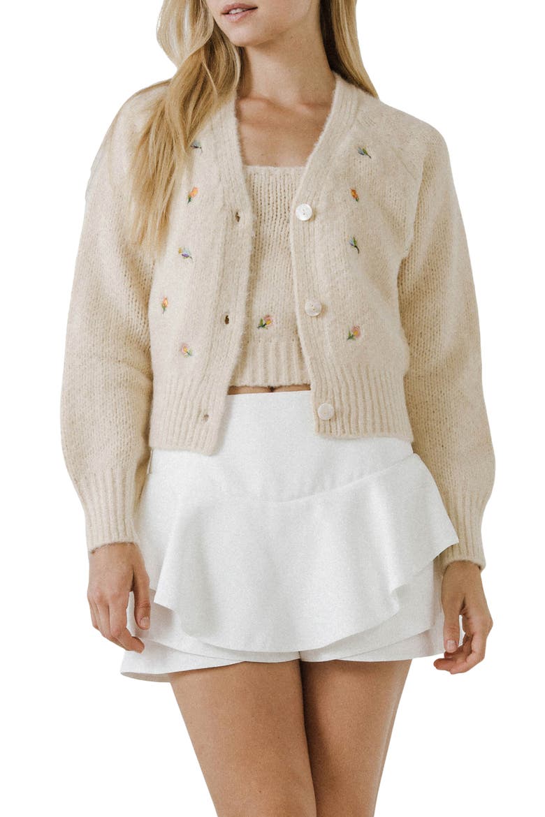 Embroidered Cardigan, Alternate, color, BEIGE