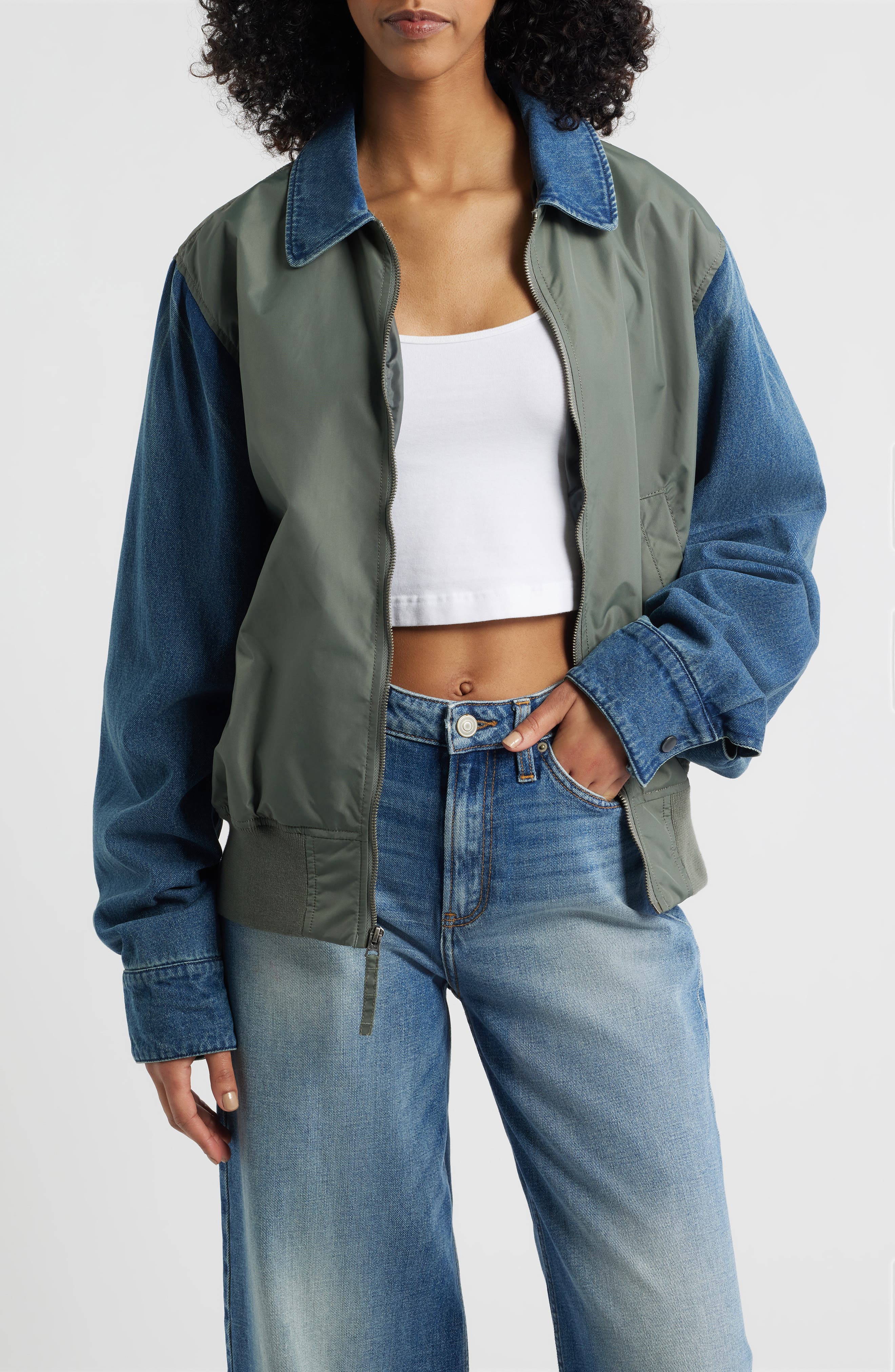 Alpha Industries Mixed Media Flight Jacket In Gray