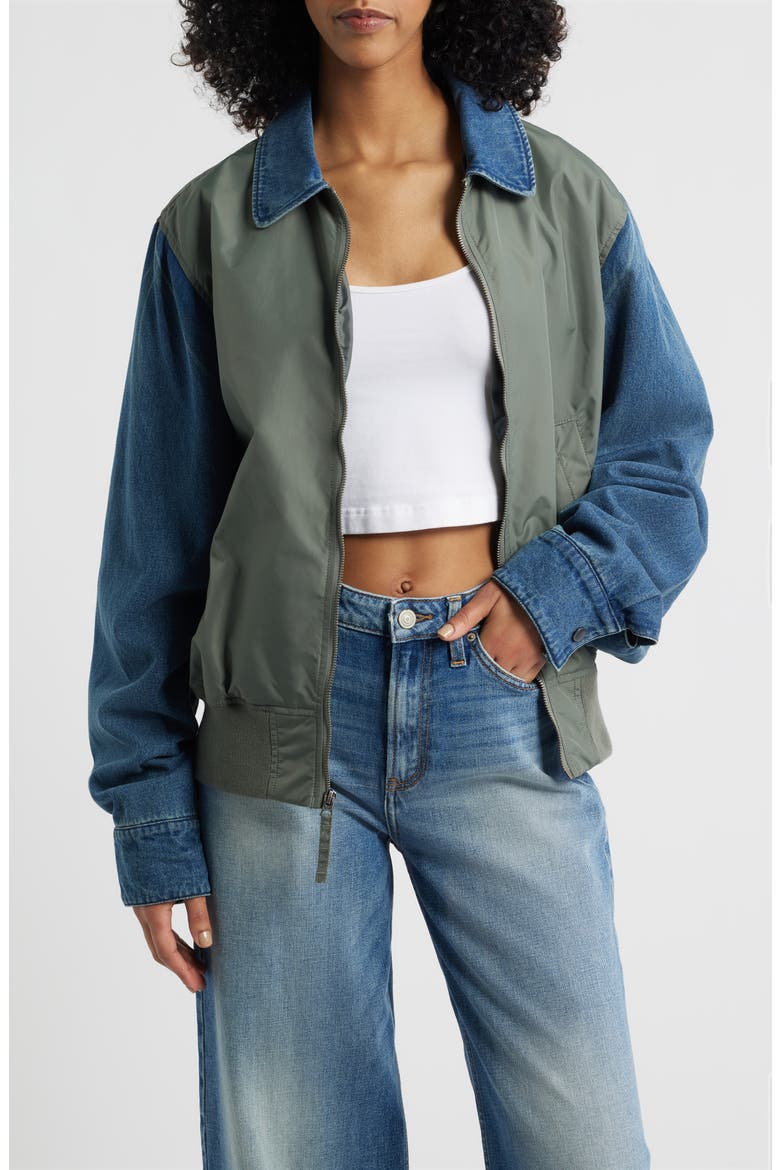 Mixed Media Flight Jacket, Main, color, FIELD GRAY