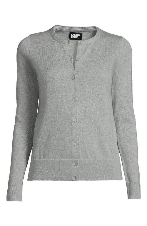 Lands' End Fine Gauge Cotton Cardigan Sweater In Gray