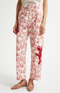 Cinq à Sept Deyo Floral Ribbons Bead Fringe Detail Stretch Cotton Pants