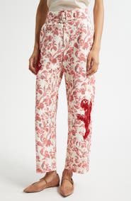 Cinq à Sept Deyo Floral Ribbons Bead Fringe Detail Stretch Cotton Pants