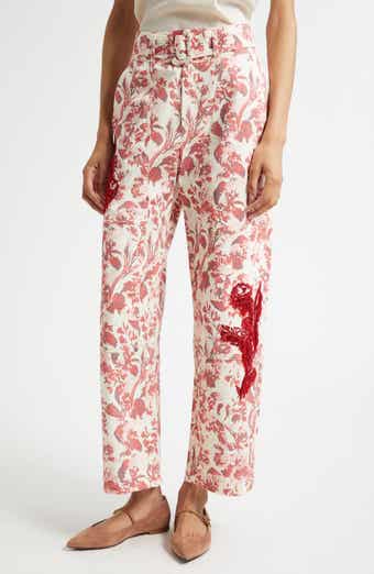 Deyo Floral Ribbons Bead Fringe Detail Stretch Cotton Pants