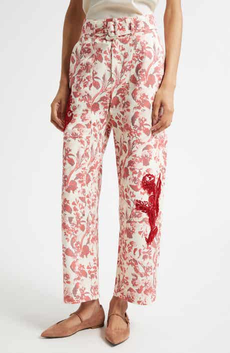 Deyo Floral Ribbons Bead Fringe Detail Stretch Cotton Pants