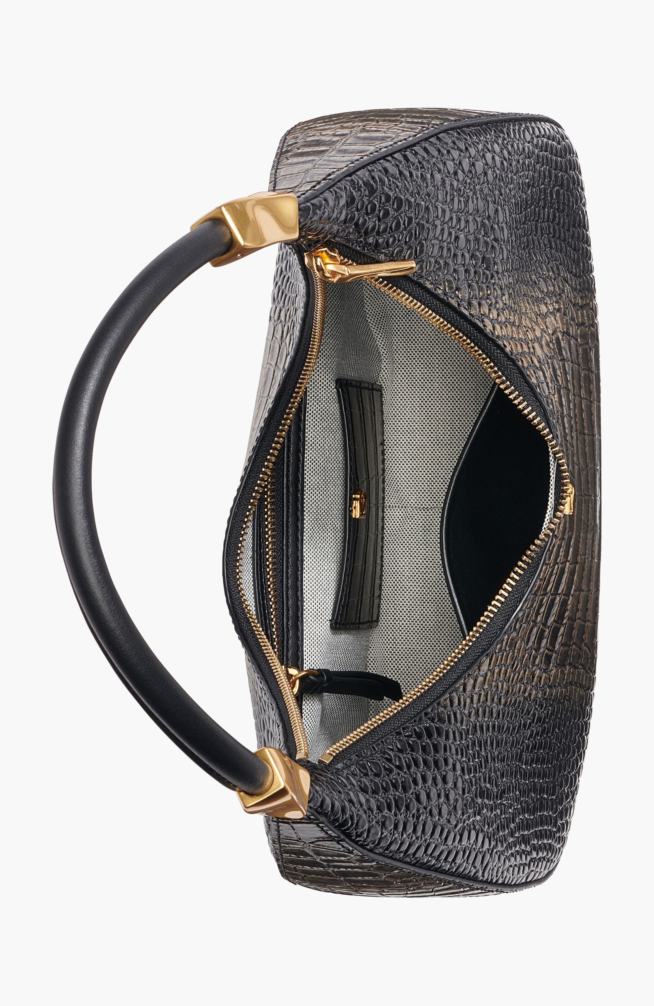 Quogue Shoulder Bag, Alternate, color, Black/Gold Crocodile
