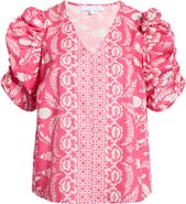 SUGARLIPS Rania Floral Chancellor Ruched Sleeve Cotton Top