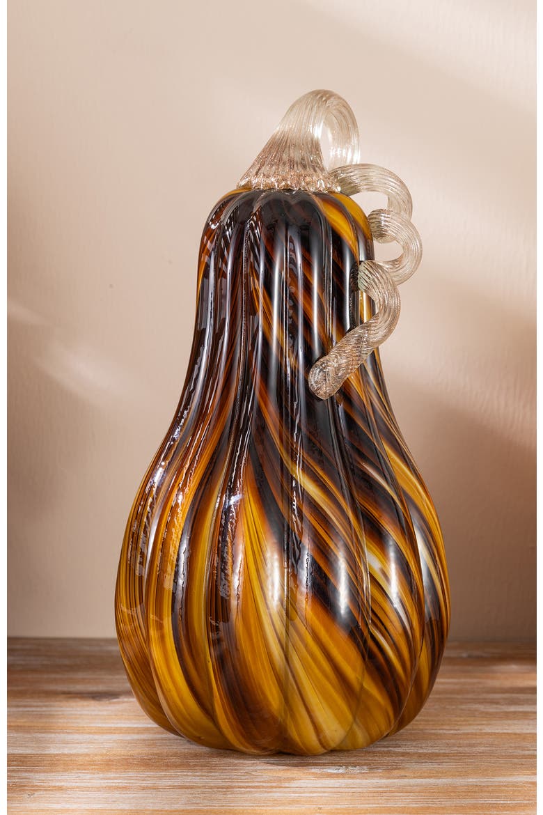 Multi Brown Striped Large Glass Gourd Pumpkin, Alternate, color, Brown