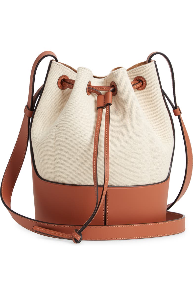 Loewe Small Balloon Woven Cotton & Leather Bucket Bag, Alternate, color,