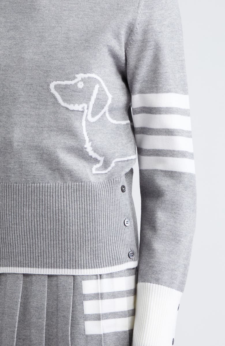 Thom Browne Hector Dog Intarsia 4-Bar Virgin Wool Crewneck Sweater, Alternate, color,