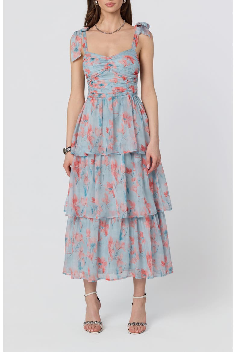 Tiered Tie Strap Sundress, Main, color, BLUE CORAL FLORAL