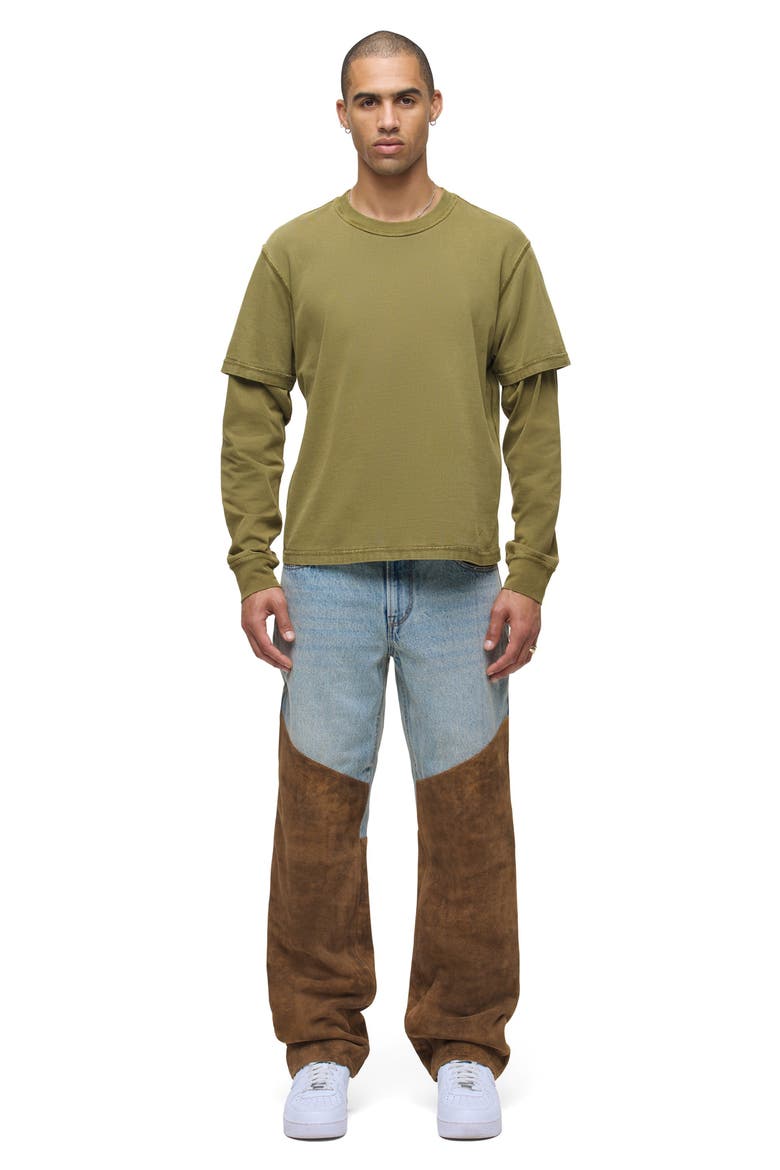 Relaxed Fit Denim & Suede Work Pants, Alternate, color, MONROE