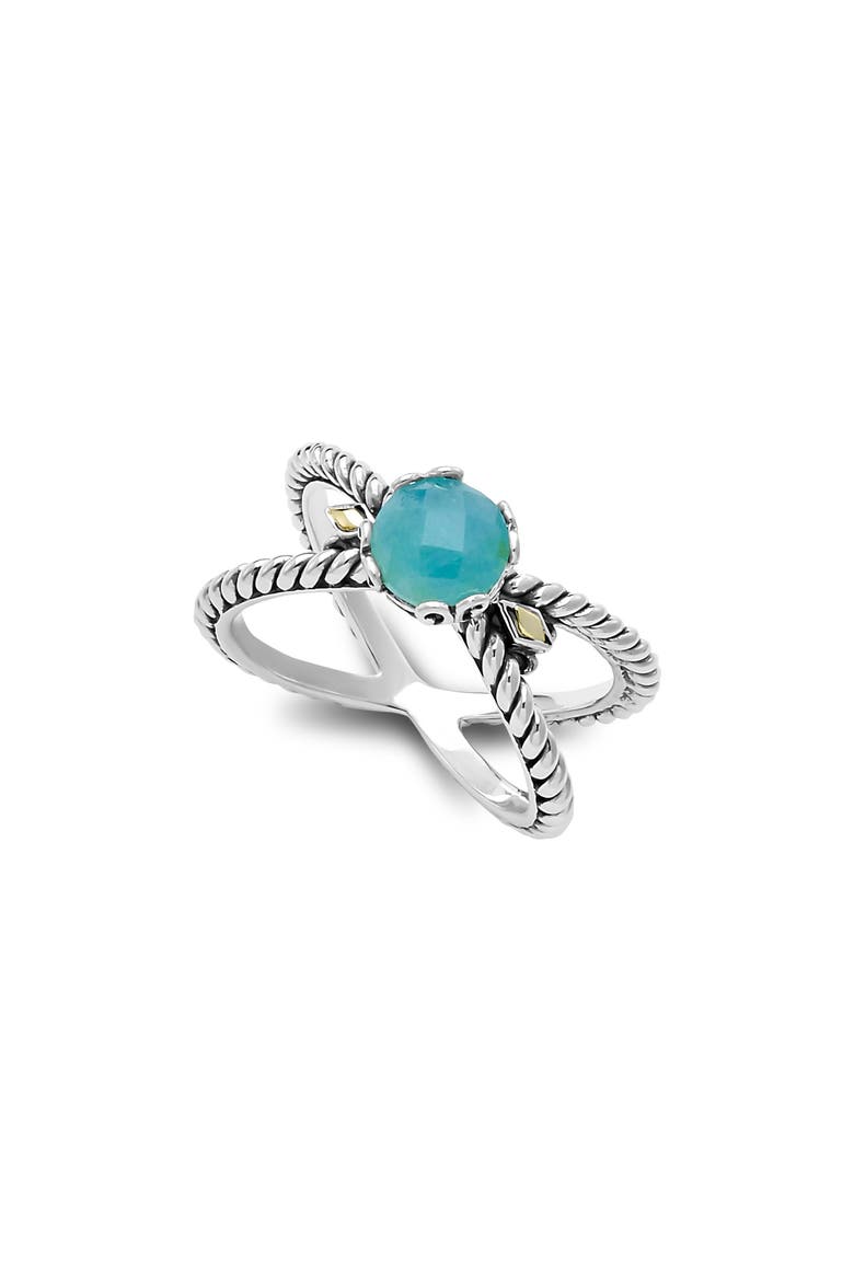 Sterling Silver & 18K Gold Semiprecious Stone Crossover Band Ring, Main, color, AQUAMARINE
