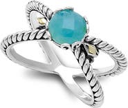 SAMUEL B. Sterling Silver & 18K Gold Semiprecious Stone Crossover Band Ring