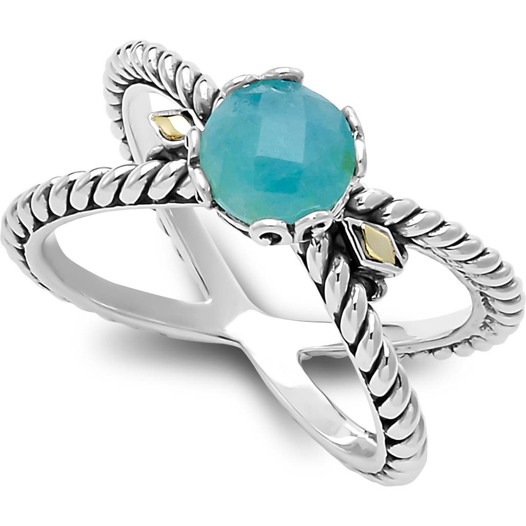 Samuel B. Sterling Silver & 18k Gold Semiprecious Stone Crossover Band Ring In Aquamarine