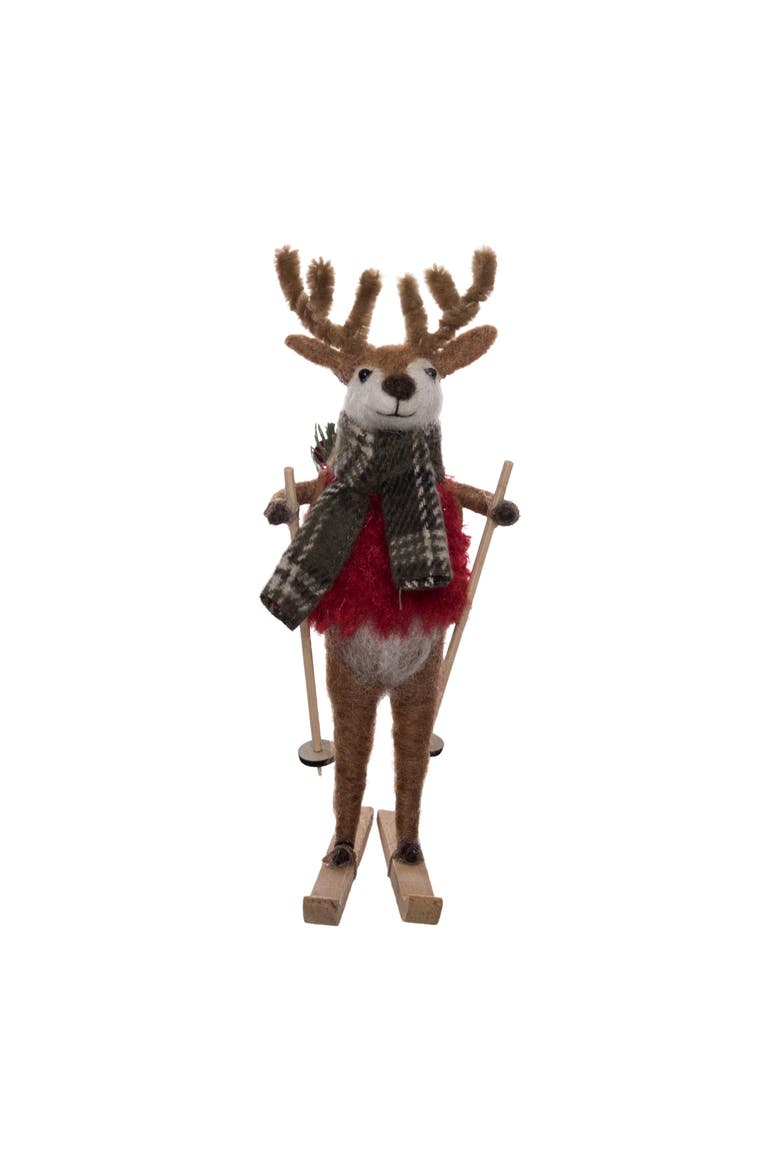Deer On Skis Figurine, Alternate, color, Red