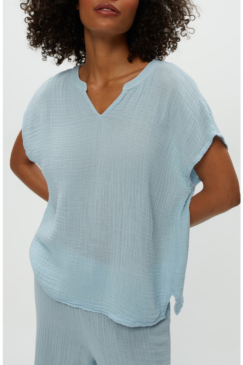 Naomi Split Neck Gauze Top, Main, color, FOUNTAIN