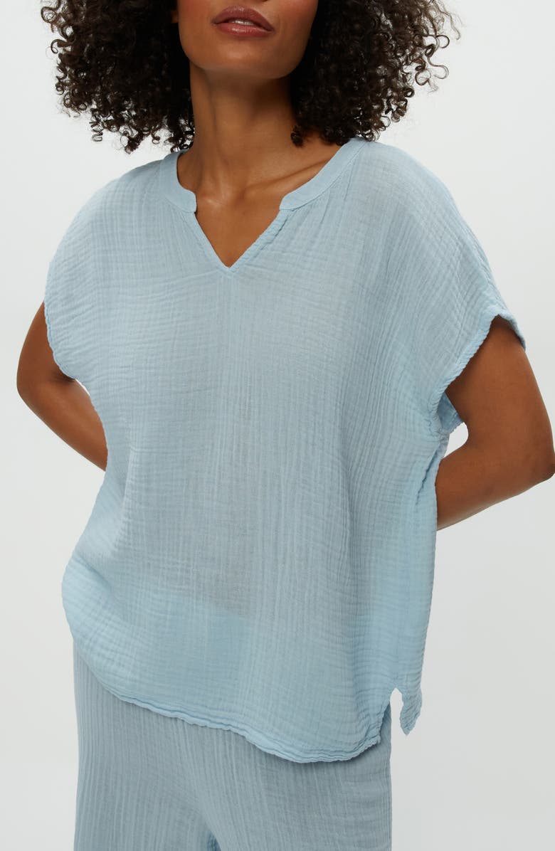 Michael Stars Naomi Split Neck Gauze Top, Main, color, Fountain