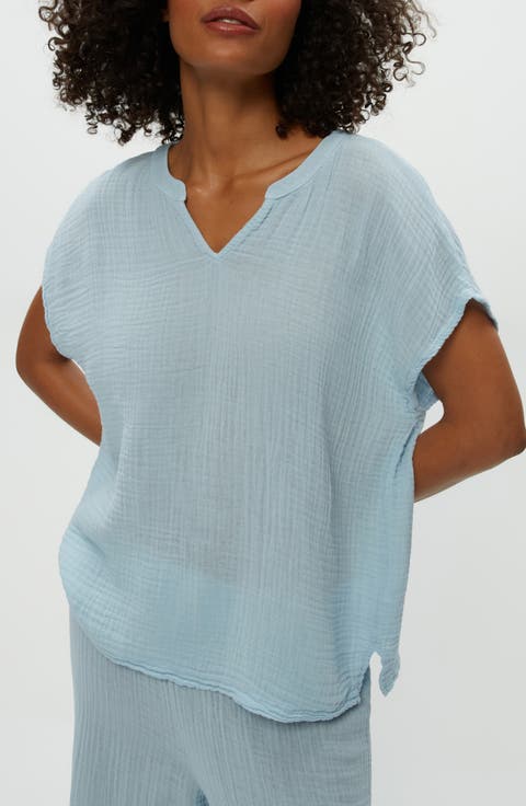 Naomi Split Neck Gauze Top