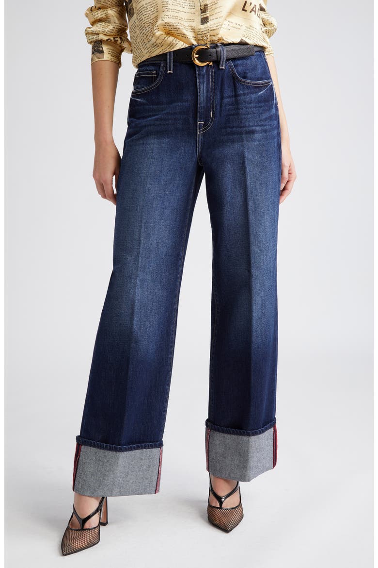 Miley High Waist Cuff Wide Leg Jeans, Alternate, color, DENMARK