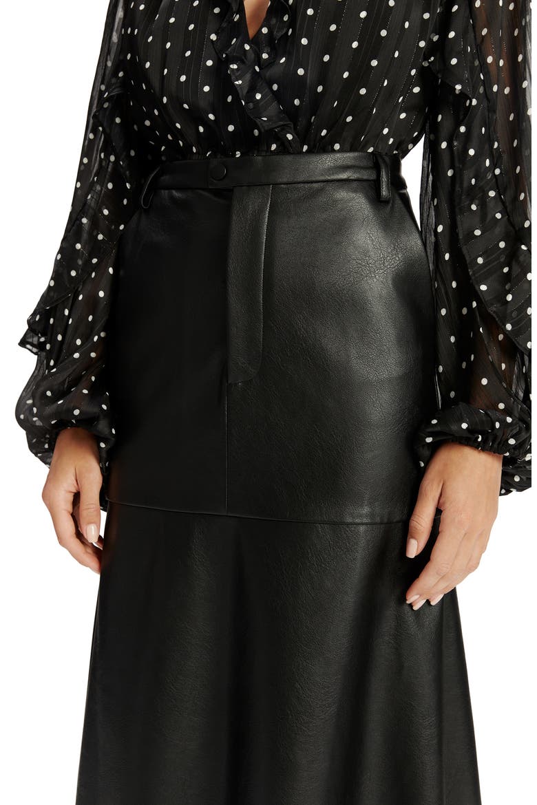Kindra Faux Leather Midi Skirt, Alternate, color, BLACK