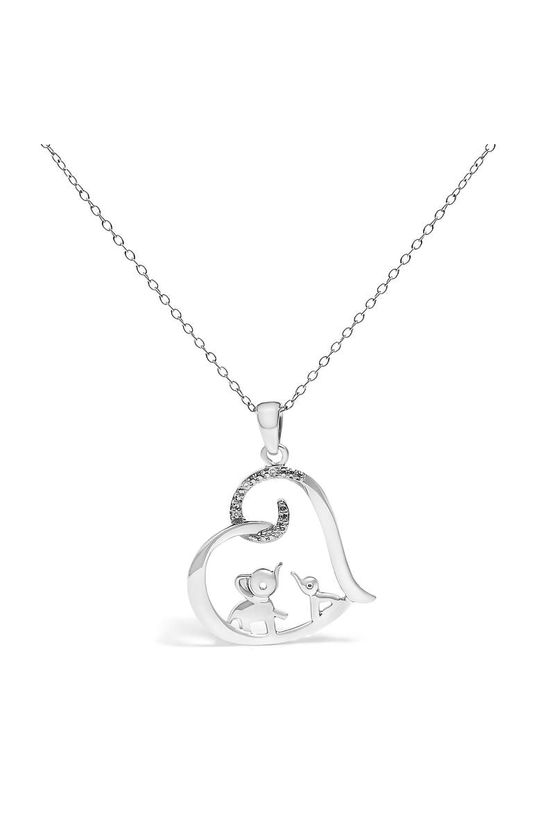 Haus of Brilliance Silver Double Elephant Diamond Accent Heart Pendant Necklace, Main, color, White