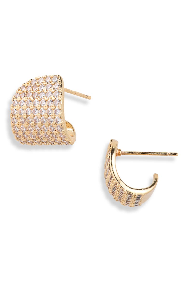 Cubic Zirconia J-Hoop Earrings, Main, color, GOLD