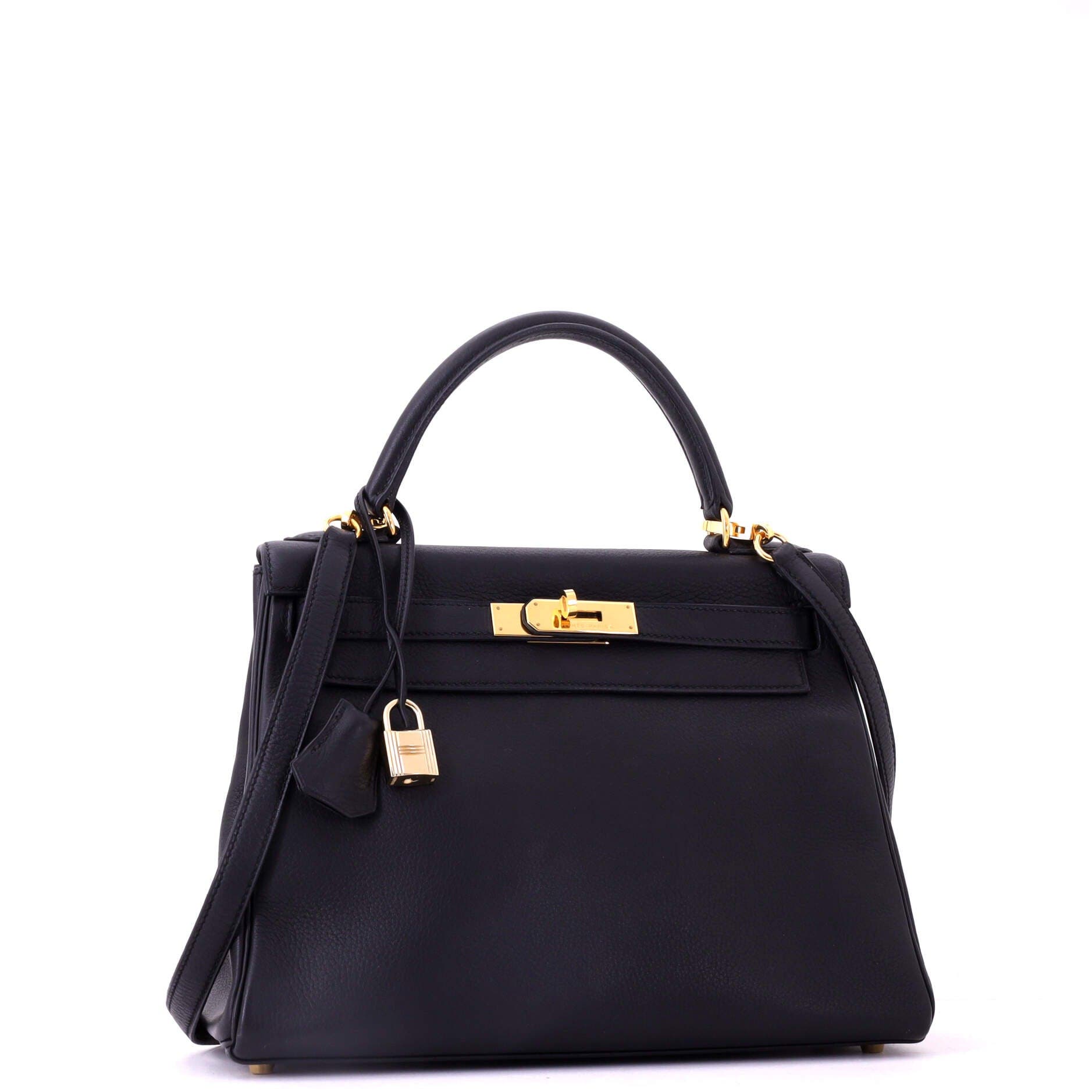 Pre-Owned Hermes Kelly Handbag Black Clemence with Gold Hardware 28, Alternate, color, Noir