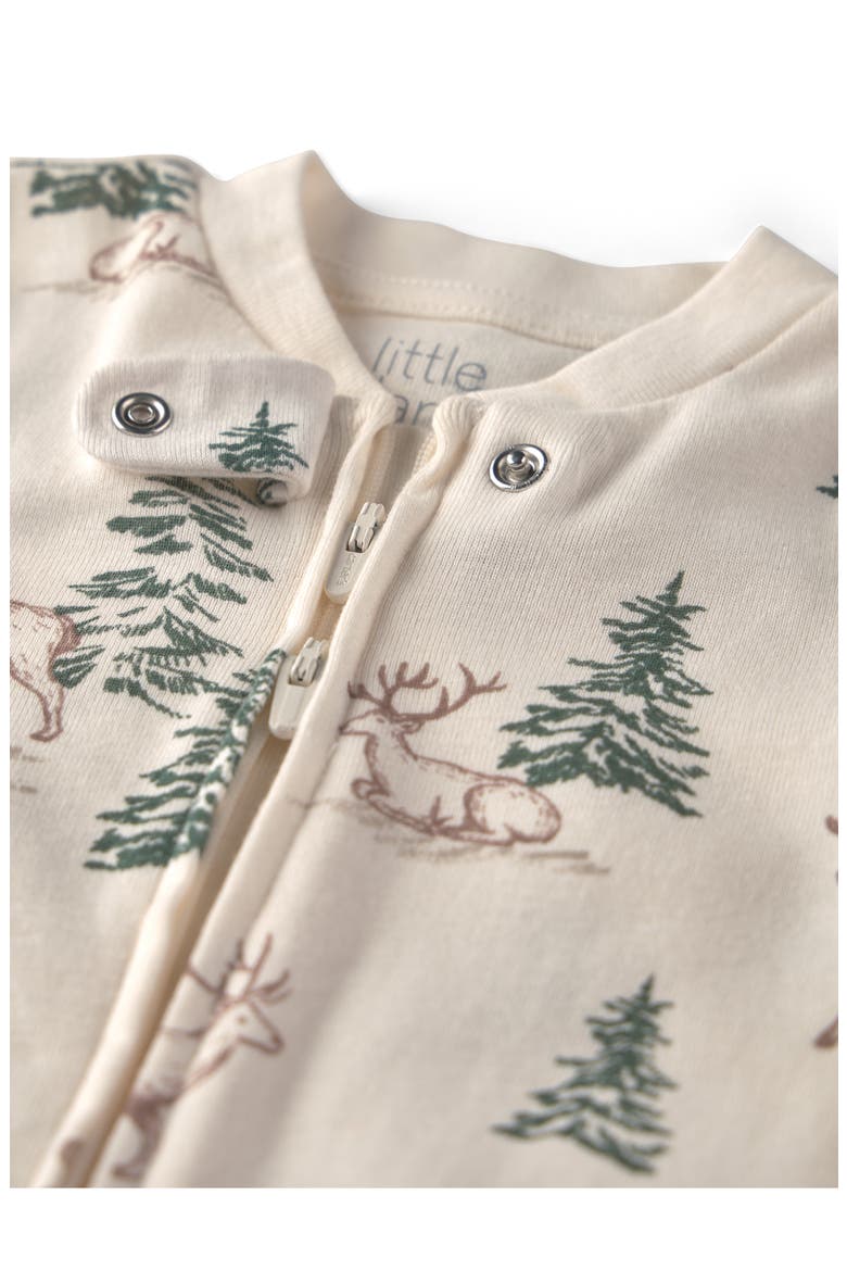 Print Organic Cotton Zip Footie, Alternate, color, WINTER WOODS