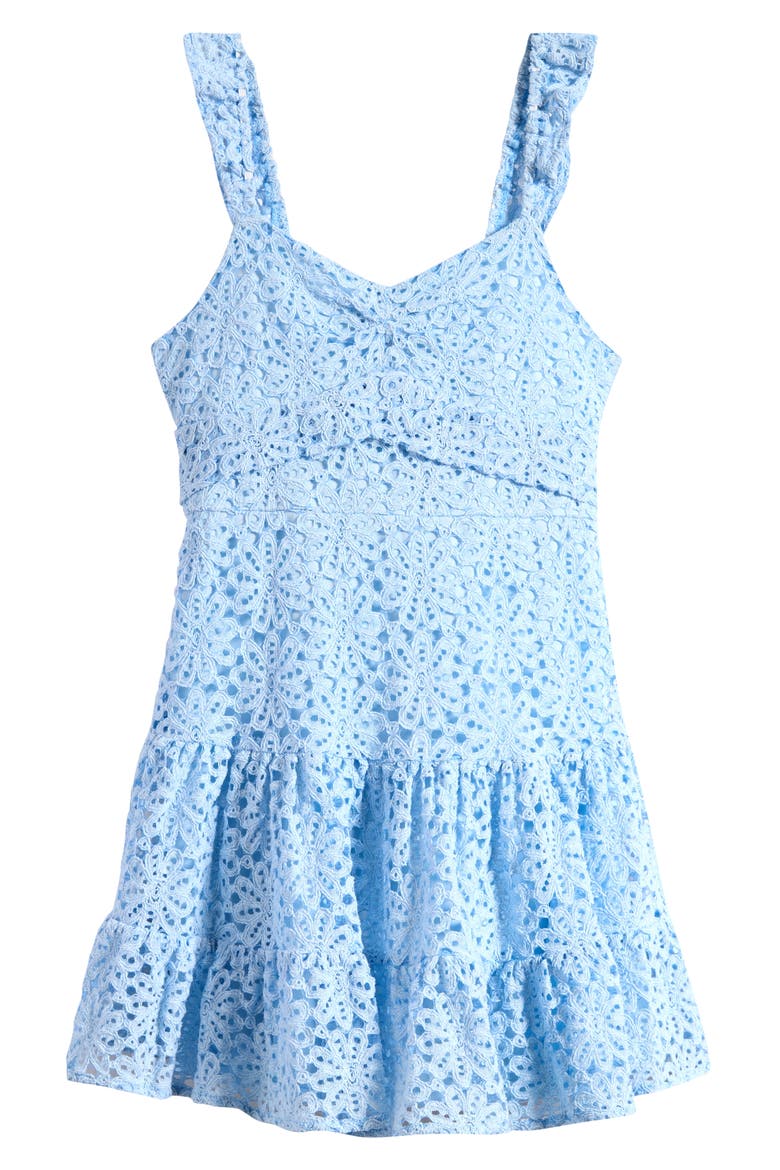 Lace Tiered Ruffle Cotton Blend Dress, Main, color, LIGHT BLUE