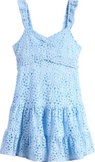 Ava & Yelly Lace Tiered Ruffle Cotton Blend Dress