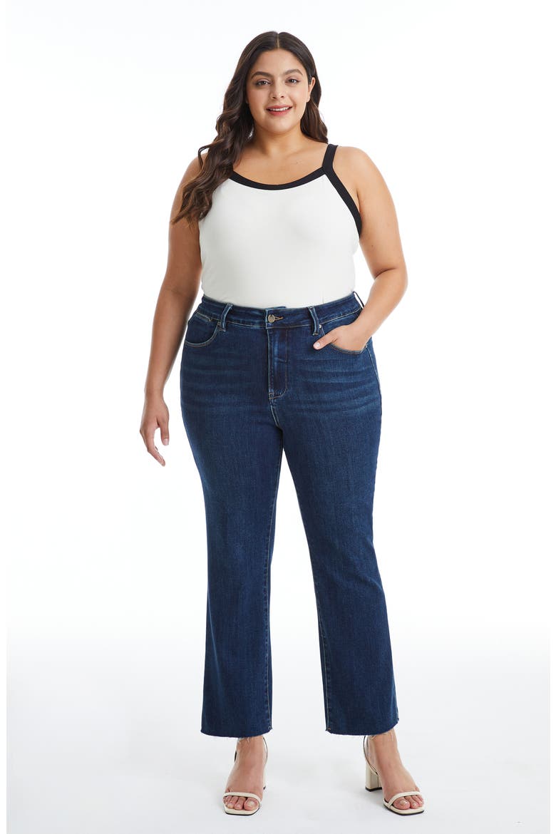 Raw Hem Straight Leg Jeans, Alternate, color, DARK BLUE