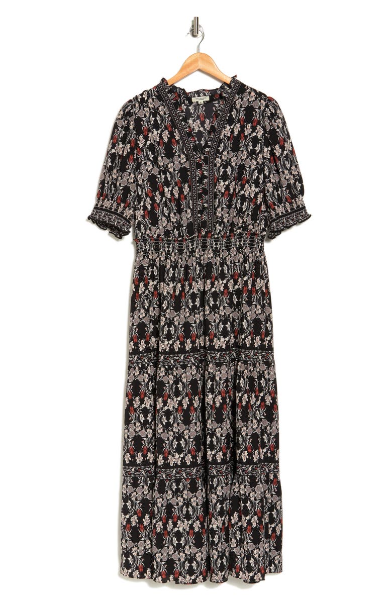 MAX STUDIO Patterned Smocked Maxi Dress, Alternate, color, 