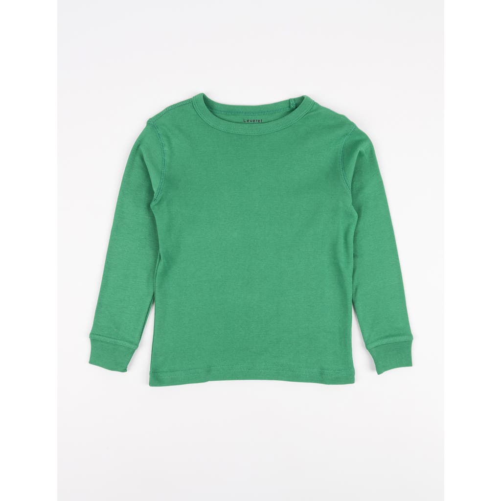 Leveret Kids Long Sleeve T-shirt, 100% Cotton, Solid Colors In Green
