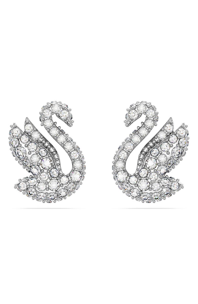 Swarovski Swan Crystal Stud Earrings, Main, color, White/ Silver